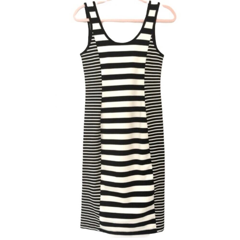 Sanctuary Black & White Striped Illusion Bodycon Sheath Dress  Sz S Mod Sleek